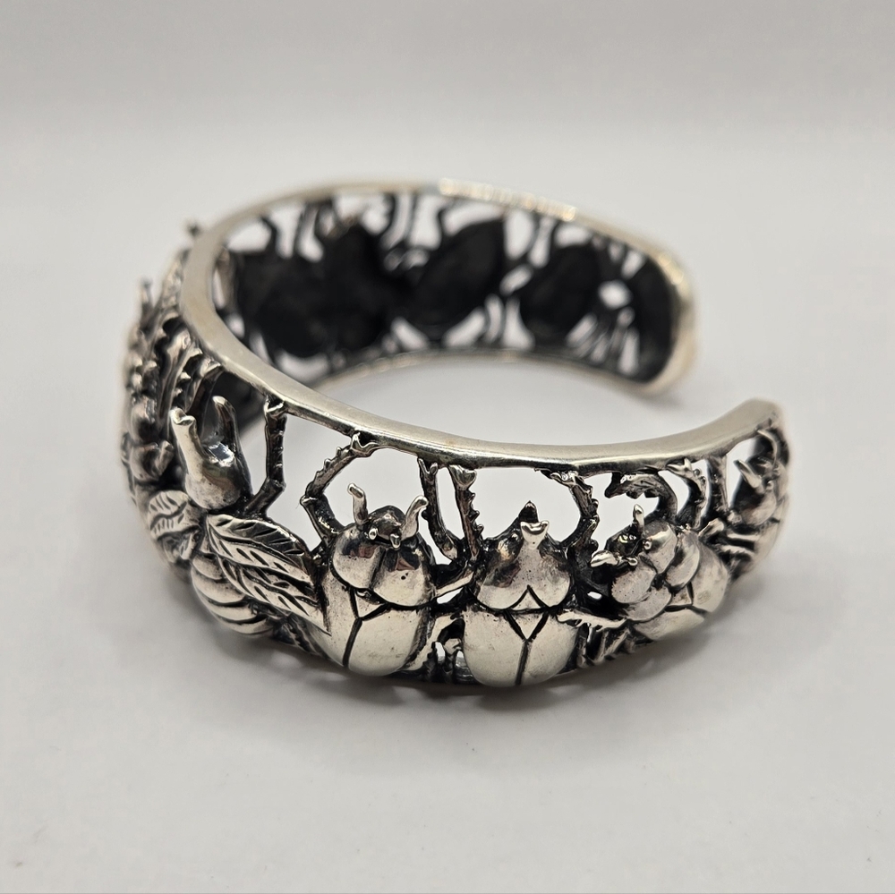 Intricate Solid Sterling Silver Beetle Cuff Brace… - image 2
